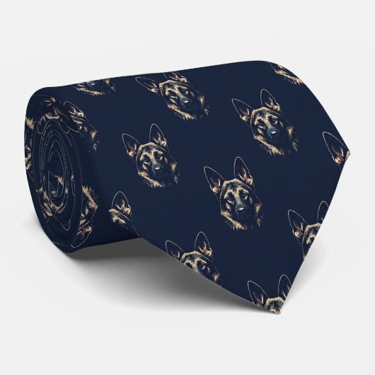 German Shepherd Portrait Navy Necktie Krawatte (Gerollt)