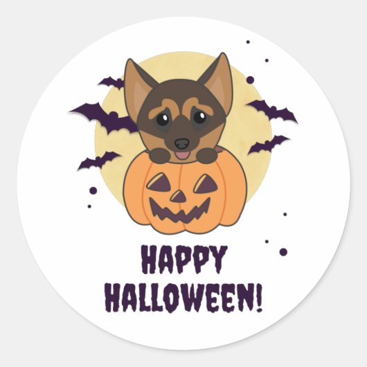 German Shepherd Pumpkin Hunde Happy Halloween Clas Runder Aufkleber (Vorderseite)