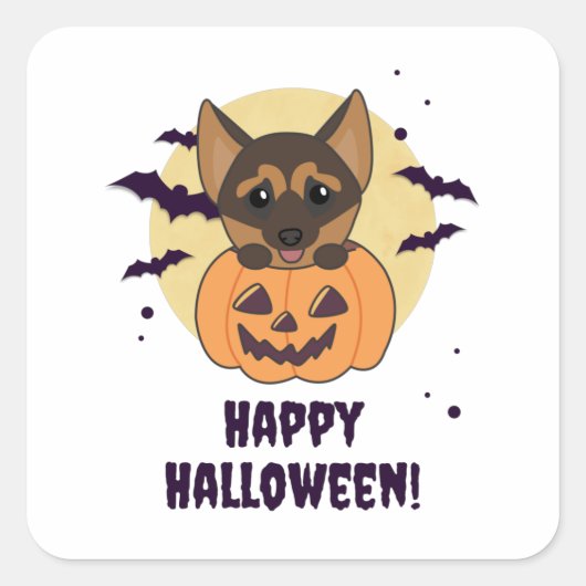 German Shepherd Pumpkin Hunde Happy Halloween Quadratischer Aufkleber (Vorderseite)