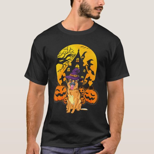 German Shepherd Pumpkin Witch Hat Halloween Costum T-Shirt (Vorderseite)