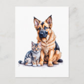 German Shepherd Puppy And Maincoon Kitten Postkarte (Vorderseite)