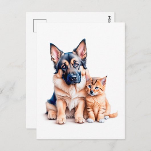 German Shepherd Puppy And Maincoon Kitten Postkarte (Vorne/Hinten)