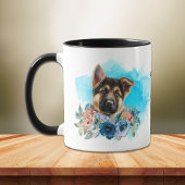 German Shepherd Puppy Blue Floral Tasse