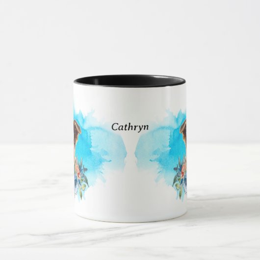 German Shepherd Puppy Blue Floral Tasse (Zentrum)