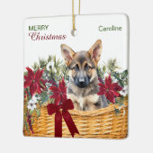 German Shepherd Puppy Poinsettia Weihnachtskorb Keramikornament (Links)