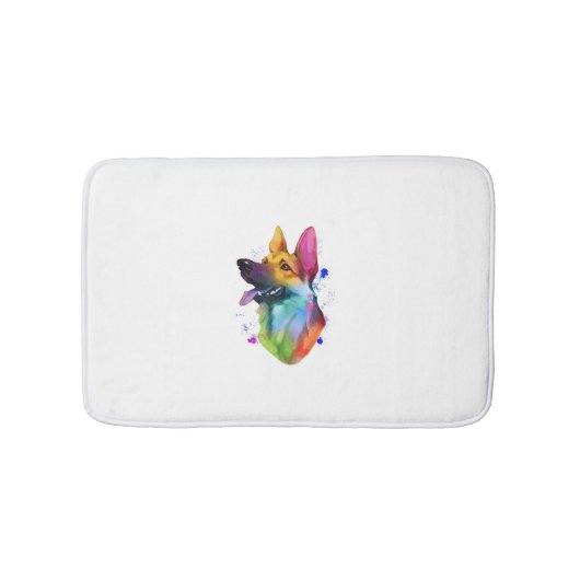 German Shepherd Rainbow Watercolor Paint Spritzer Badematte (Vorderseite)