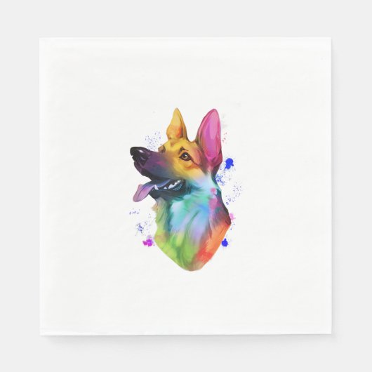 German Shepherd Rainbow Watercolor Paint Spritzer Serviette (Vorderseite)
