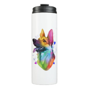 German Shepherd Rainbow Watercolor Paint Spritzer Thermosbecher