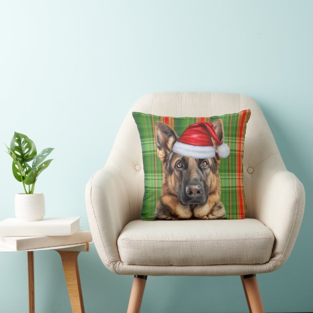 German Shepherd Red Green Holiday Plaid Christmas Kissen (Stuhl )
