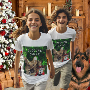 German Shepherd Reindeer Snowflakes Green Jersey T-Shirt