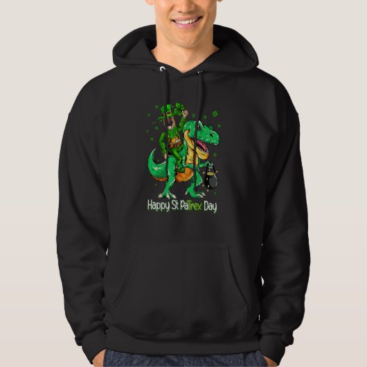 German Shepherd Riding Dinosaur Patricks Day Shamr Hoodie (Vorderseite)
