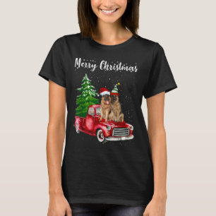 German Shepherd Riding Red Truck Merry Christmas D T-Shirt