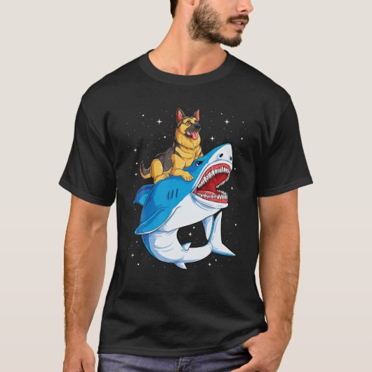 German Shepherd Riding Shark Jawsome Dog Lover Gif T-Shirt (Vorderseite)