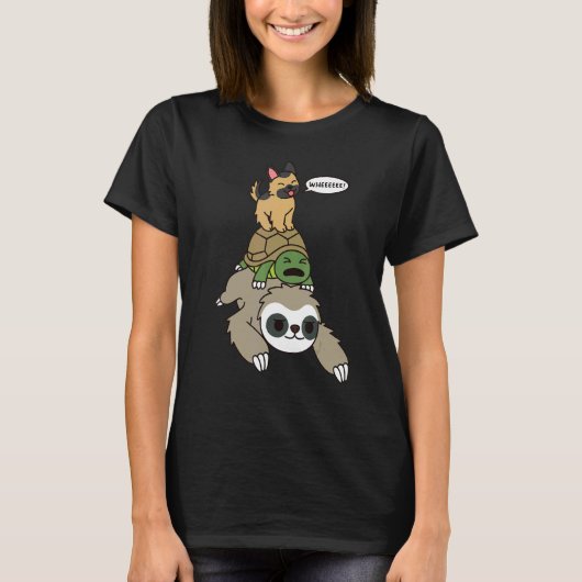 German Shepherd Riding Sloth Tortoise Dog T-Shirt (Vorderseite)