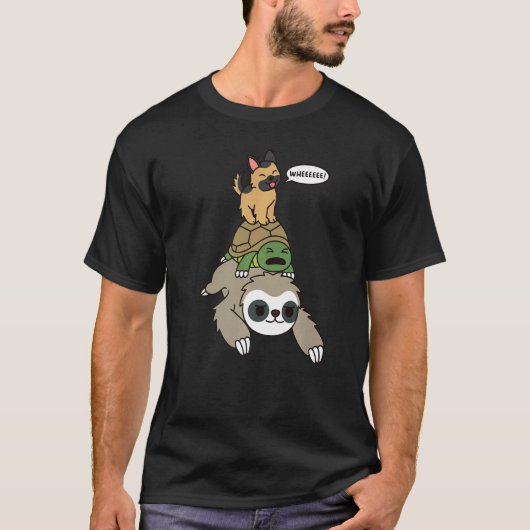 German Shepherd Riding Sloth Tortoise Dog T-Shirt (Vorderseite)