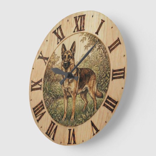 German Shepherd - Rustic Dog Decor Große Wanduhr (Winkel)