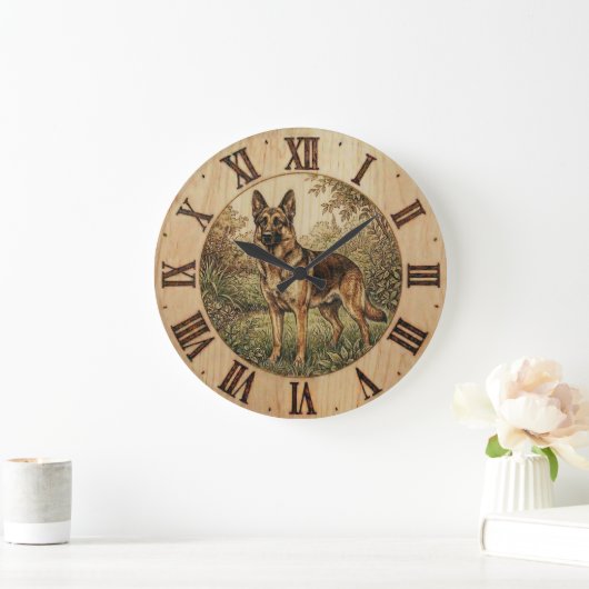 German Shepherd - Rustic Dog Decor Große Wanduhr (Zuhause)