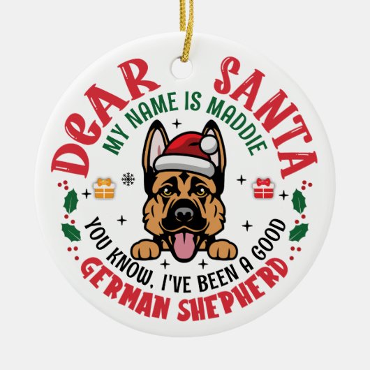 German Shepherd Santa Christmas Individuelle Name Keramik Ornament (Vorne)