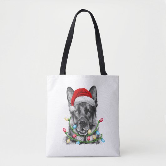 German Shepherd Santa Christmas Tree Lights Xmas B Tasche (Vorderseite)