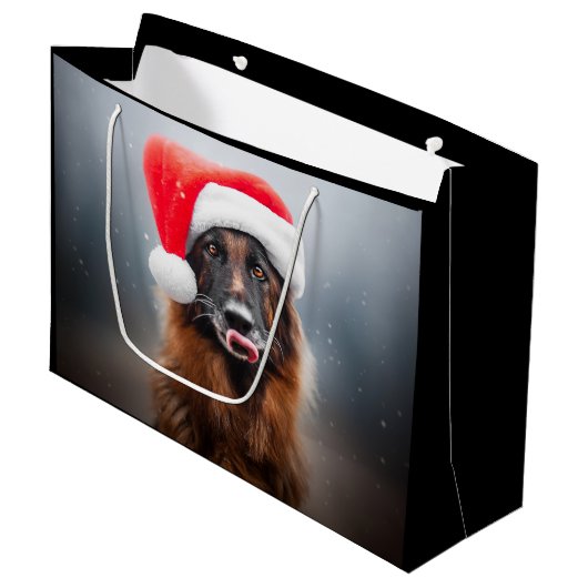 German Shepherd Santa Große Geschenktüte (Vorderseite Schrägansicht)