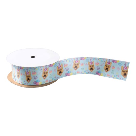 German Shepherd Satin Ribbon in Blue Satinband (Spule)