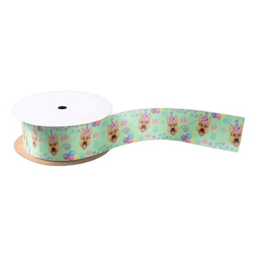 German Shepherd Satin Ribbon in Green Satinband (Spule)