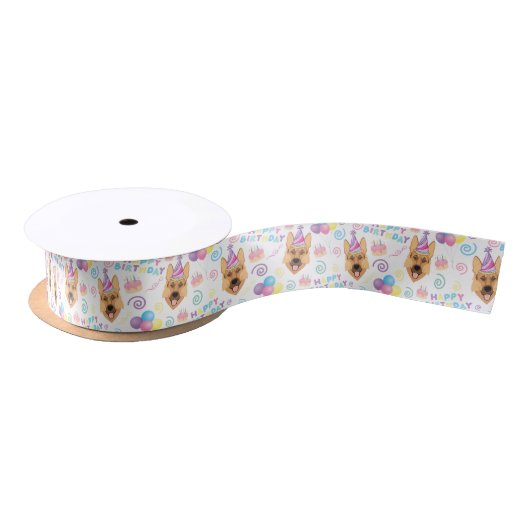 German Shepherd Satin Ribbon in White Satinband (Spule)