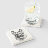 German Shepherd Sketch Stone Coaster | B&W Steinuntersetzer (Seitenansicht)