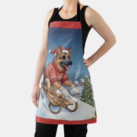 German Shepherd Sledding, Christmas Apron Schürze (InSitu)