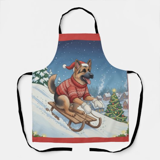 German Shepherd Sledding, Christmas Apron Schürze (Vorderseite)