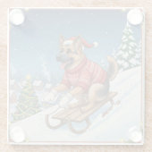 German Shepherd Sledding, Christmas Coaster Glasuntersetzer (Rückseite)