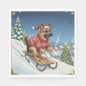 German Shepherd Sledding, Christmas Napkins Serviette (Vorderseite)