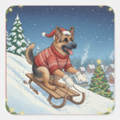 German Shepherd Sledding, Christmas Stickers (Vorderseite)