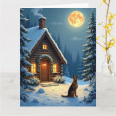 German Shepherd Snowy Forest Cabin Christmas Paint Karte (Gelbe Blume)