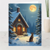 German Shepherd Snowy Forest Cabin Christmas Paint Karte (Vorderseite)