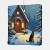 German Shepherd Snowy Forest Cabin Christmas Paint Keramikornament (Links)