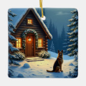 German Shepherd Snowy Forest Cabin Christmas Paint Keramikornament (Vorderseite)