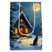 German Shepherd Snowy Forest Cabin Christmas Paint Mittlere Geschenktüte (Rückseite)