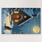 German Shepherd Snowy Forest Cabin Christmas Paint Puzzle (Horizontal)