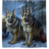 German Shepherd Snowy Sleigh Weihnachtsdekor Duschvorhang (Vorderseite)