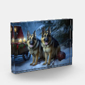 German Shepherd Snowy Sleigh Weihnachtsdekor Fotoblock (Links)