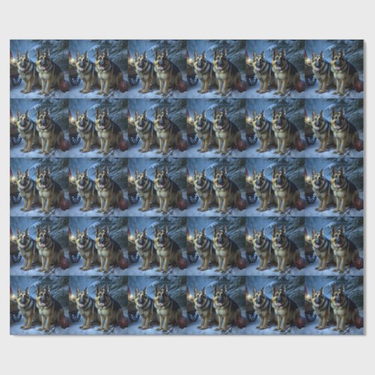 German Shepherd Snowy Sleigh Weihnachtsdekor Geschenkpapier (Flach)