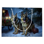 German Shepherd Snowy Sleigh Weihnachtsdekor Große Geschenktüte (Rückseite)