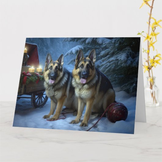 German Shepherd Snowy Sleigh Weihnachtsdekor Karte (Gelbe Blume)