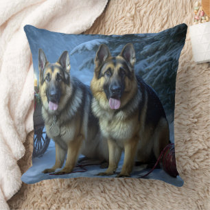 German Shepherd Snowy Sleigh Weihnachtsdekor Kissen