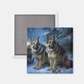 German Shepherd Snowy Sleigh Weihnachtsdekor Magnet (Vorderseite/Rückseite)