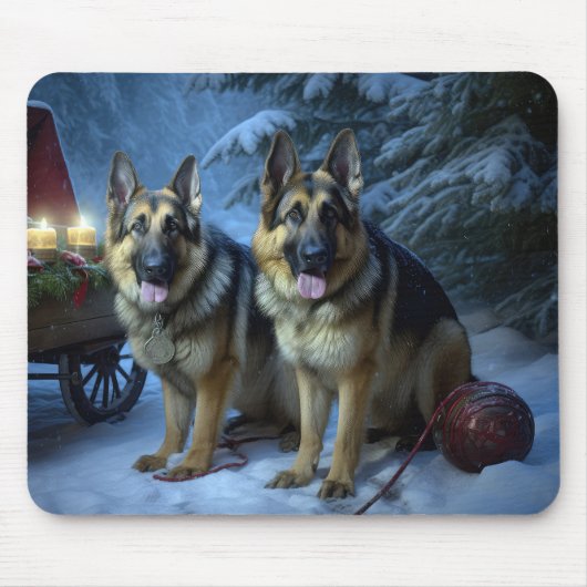 German Shepherd Snowy Sleigh Weihnachtsdekor Mousepad (Vorne)