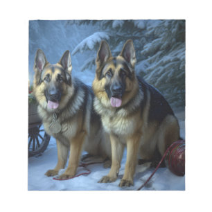 German Shepherd Snowy Sleigh Weihnachtsdekor Notizblock