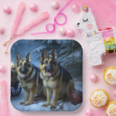 German Shepherd Snowy Sleigh Weihnachtsdekor Pappteller (Party)