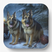 German Shepherd Snowy Sleigh Weihnachtsdekor Pappteller (Vorderseite)